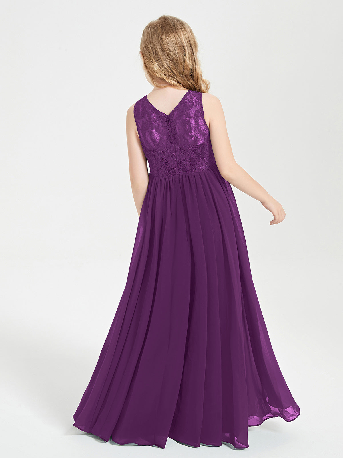 Long Junior Bridesmaid Dresses Lace Top Grape